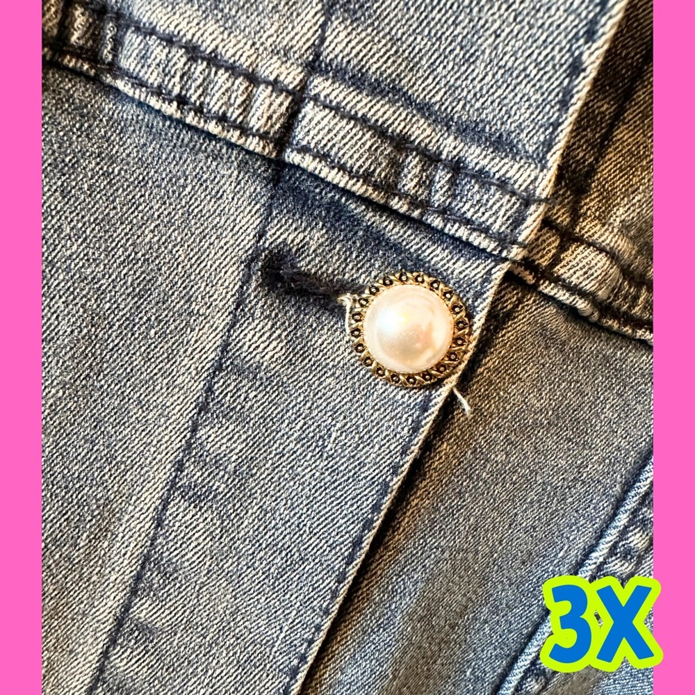 3x Jean Jacket Ruffle Button-Up - Picture 3 of 4
